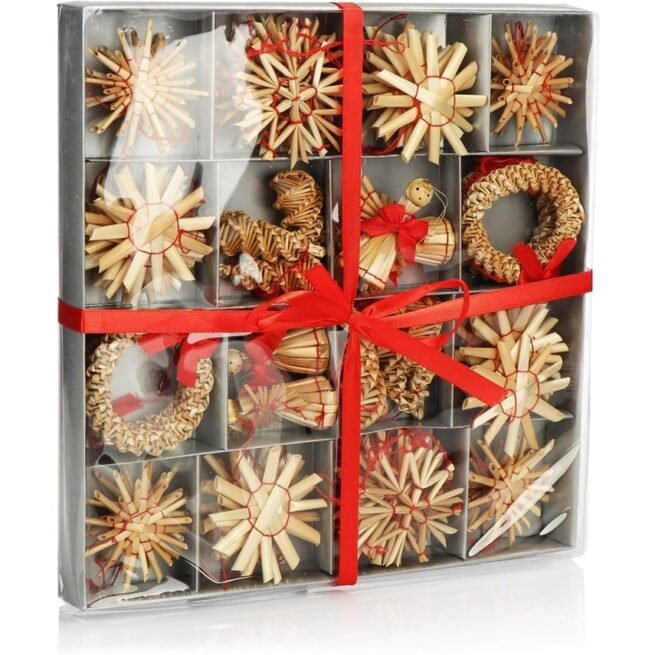 Conjunto de Estrelas de Palha de 56 Peças Enfeites de Árvore de Natal Pingentes de Palha para a Árvore de Natal Enfeites de Árvore de Natal