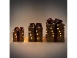 Conjunto de 3 Presentes de Natal Da Deco com Leds Castanho Claro/Vermelho com Laços e Temporizador